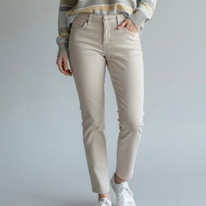 J. Jill 12 Cream Khaki Jeans Straight Pants Luxury Preppy Boardwalk Coastal Chic